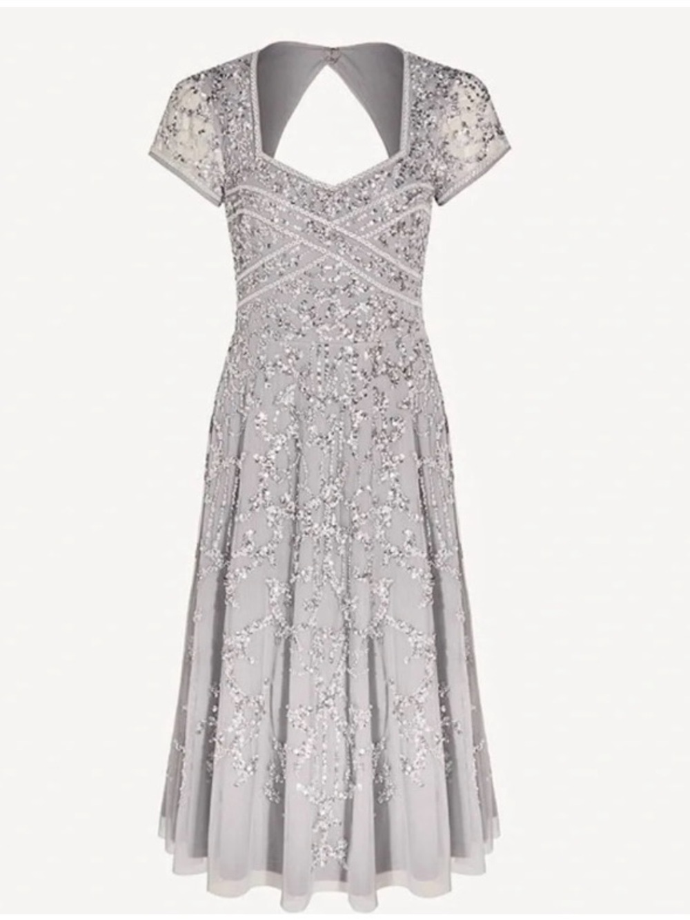 Adrianna Papell Silver Beaded Midi Dress